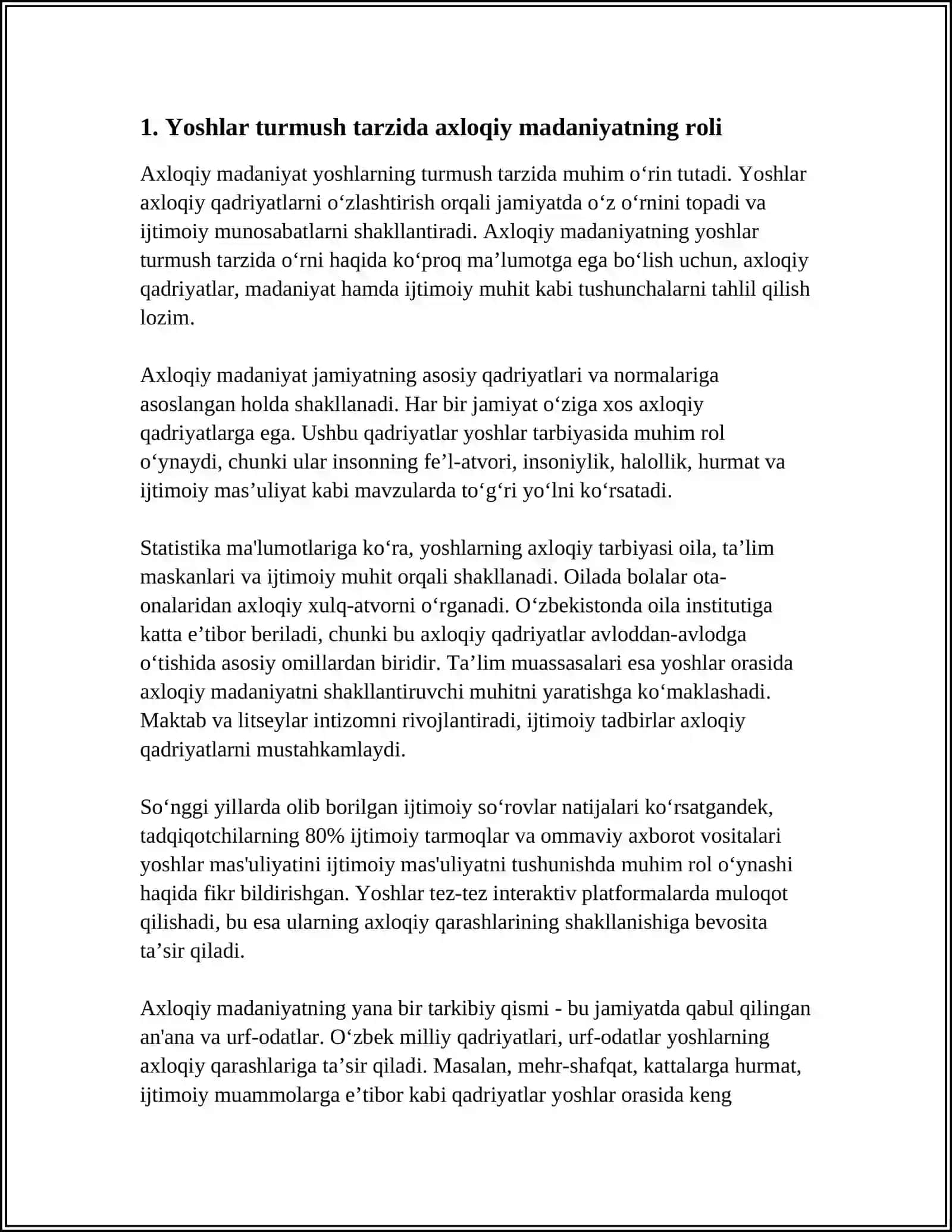 AXLOQIY MADANIYAT VA AXLOQIY QADRIYATLARNING YOSHLAR TURMUSH TARZIDA NAMOYON BO'LISHI 3