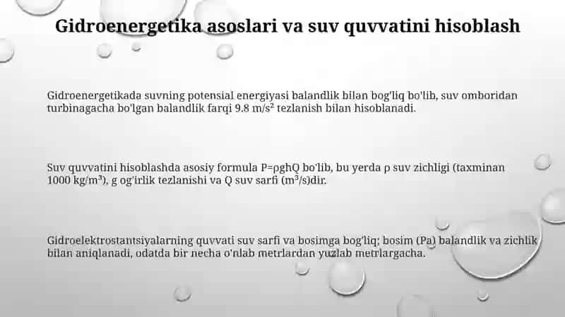To‘g‘onlardagi suv quvvatini hisoblash va gidroenergetika samaradorlik 3