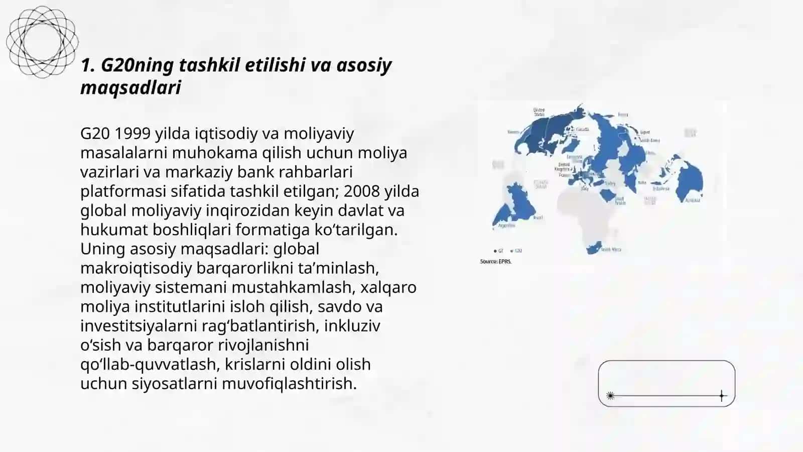 G20ning jahon iqtisodiyotidagi o‘rni va ahamiyati (global iqtisodiy barqarorlikni ta’minlashdagi roli) 3