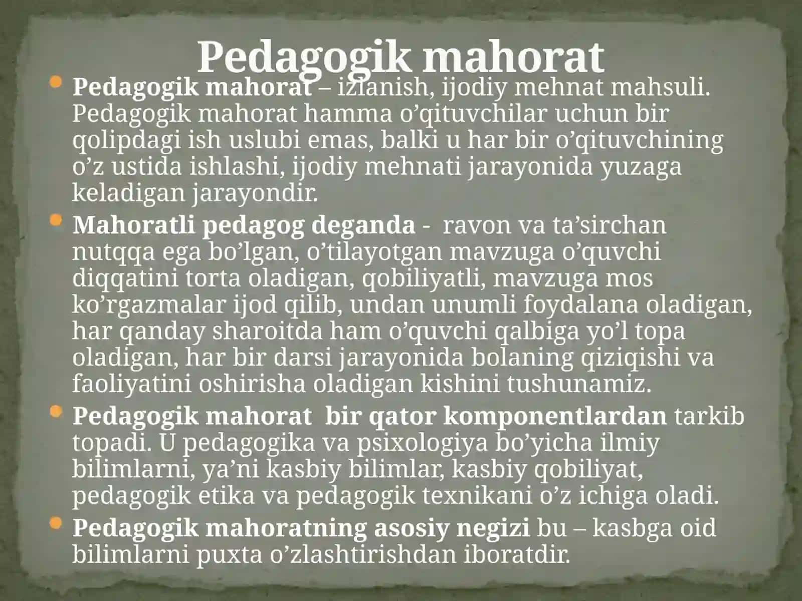 Pedagogik mahorat asoslari. Kasbiy kompetentlik va kreativlik. 3