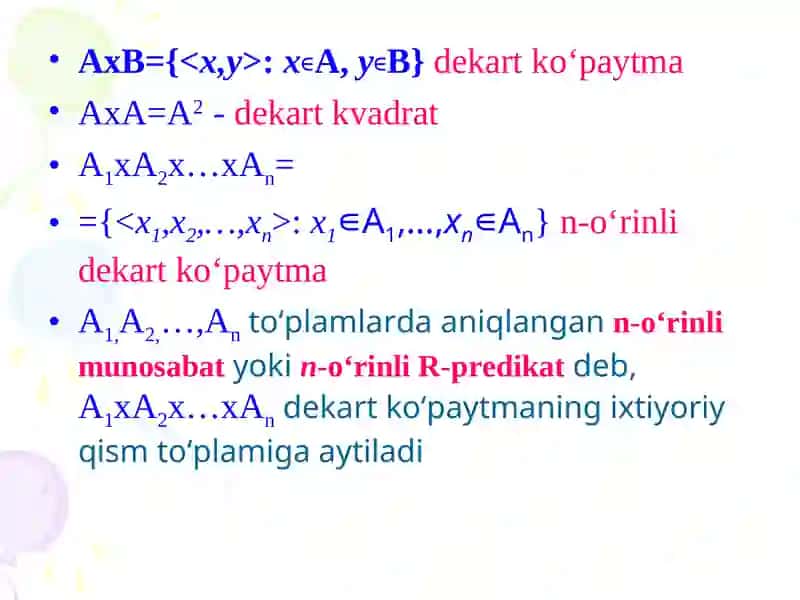 To‘g‘ri (Dekart) ko‘paytma.Munosаbаt. Ekvivаlentlik munosаbati 3