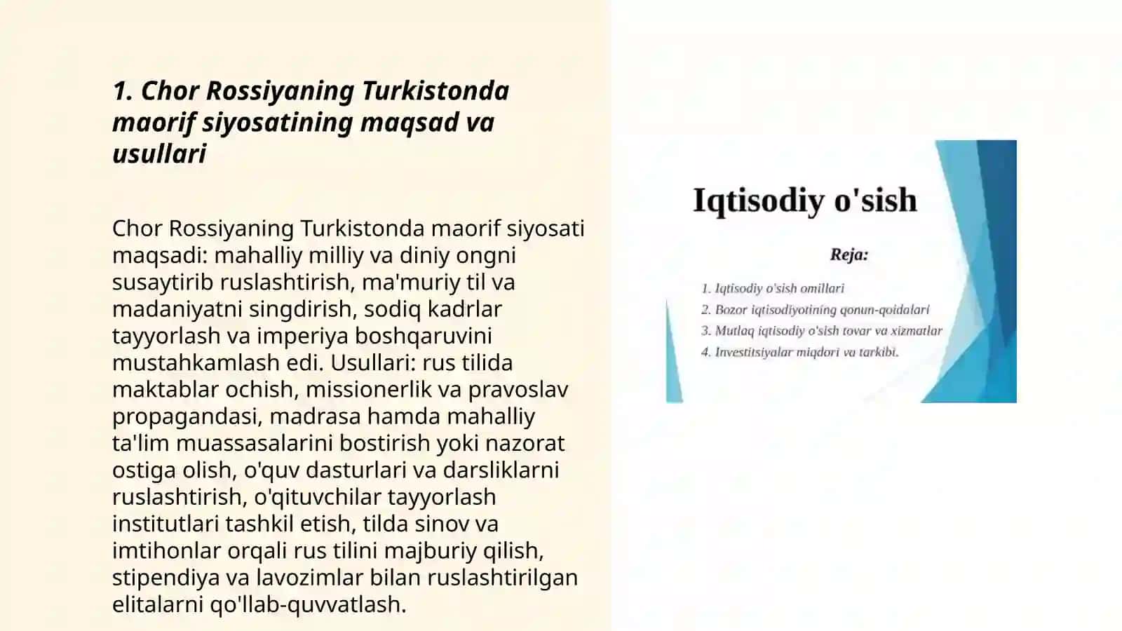 Chor Rossiyaning Turkistonda maorif va madaniyat sohasidagi mustamlakachiligi va uning salbiy oqibatlari 3