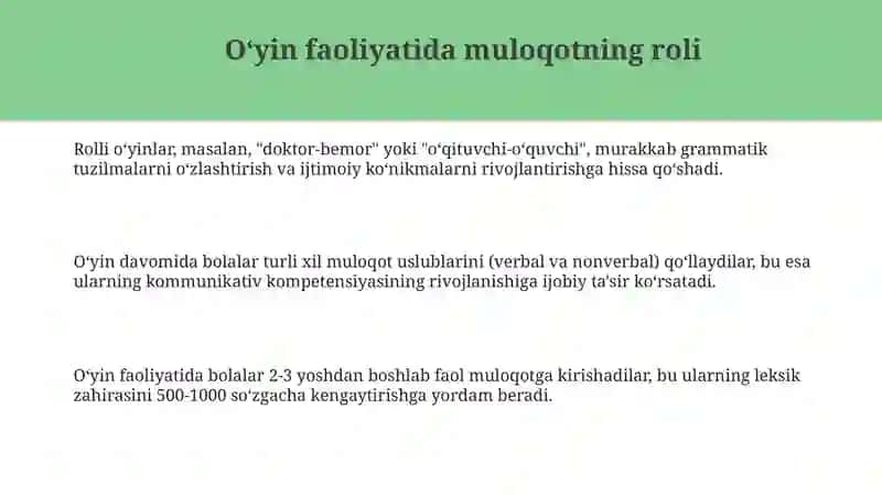 Muloqotning shakllanishi Maktabgacha yoshdagi bolalar oʻsishining umumiy shart 3