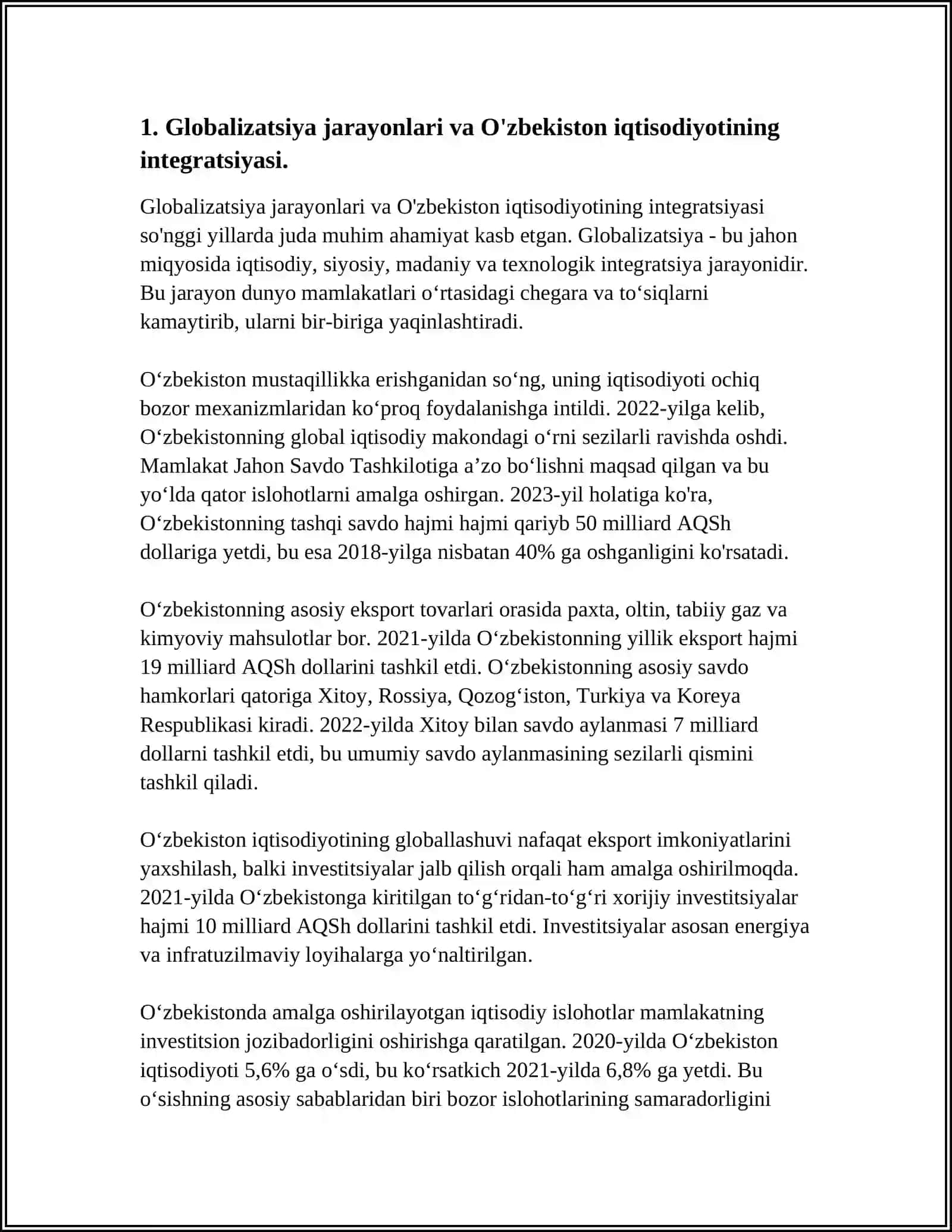 GLOBALLASHUVNING O‘ZBEKISTON IQTISODIYOTI RIVOJLANISHIGA TA’SIRI 3