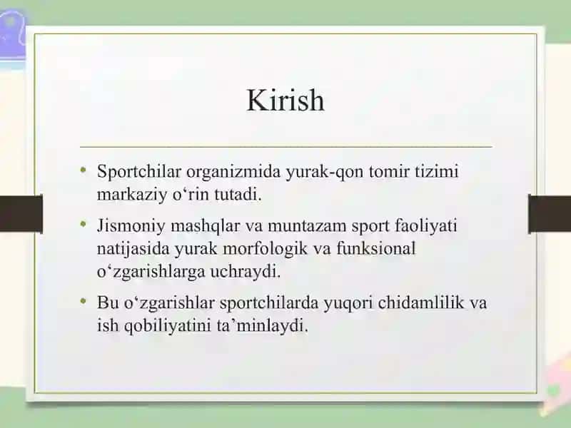 Turli sportchilarning yurak qon tomir tizimining o‘ziga xos xususiyatlar 3