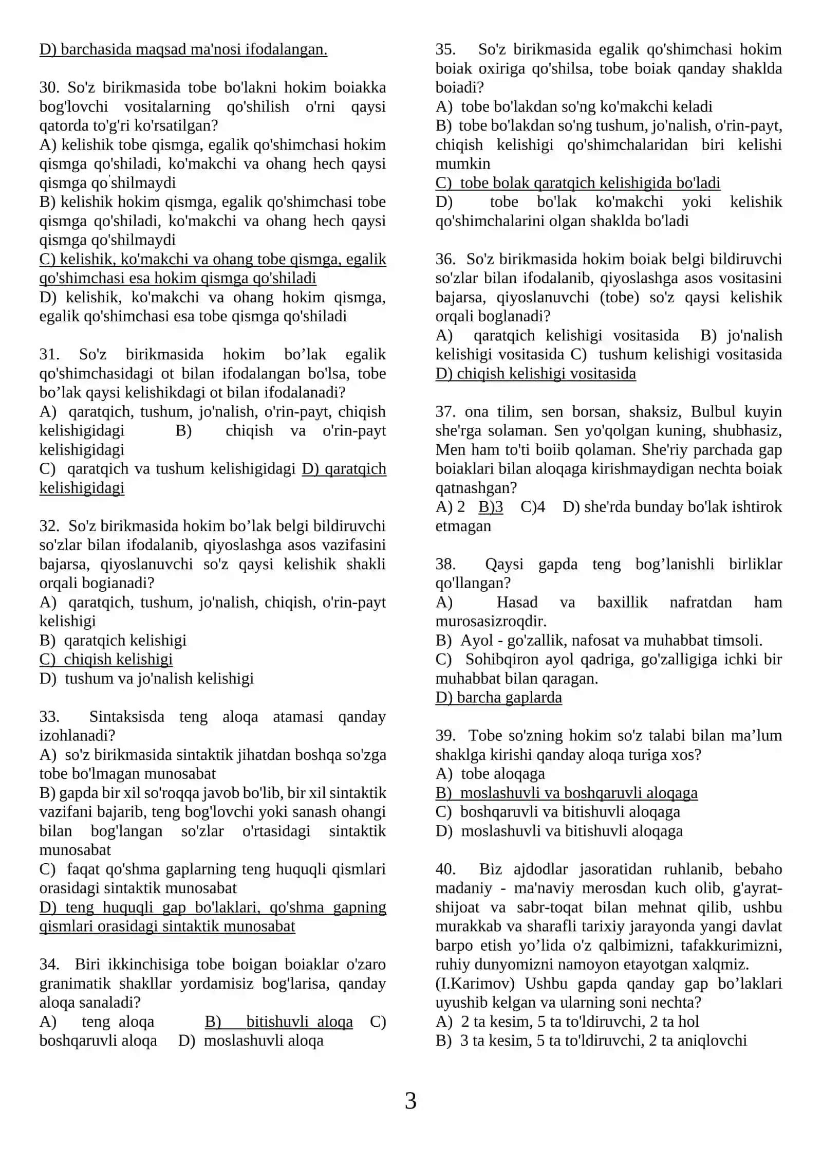 Ona tili fanidan testlar 3
