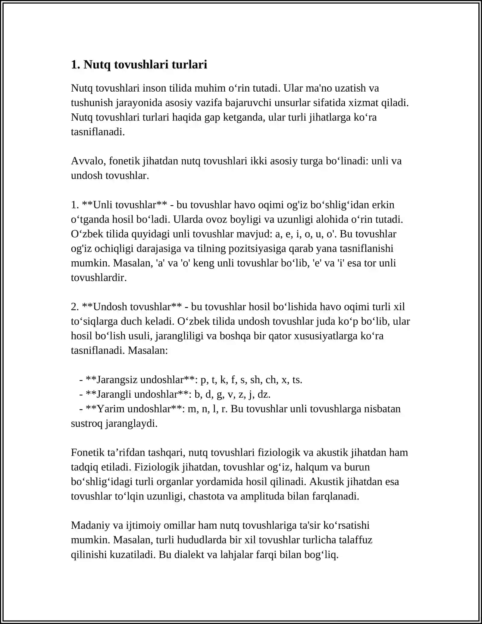 ONA TILINING FANETIK VOSITALARI; NUTQ TOVUSHLARI, URĞU, OHANG (INTANATSIYA) 3