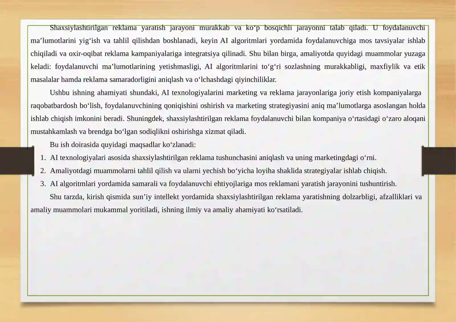 AIYORDAMIDASHAXSIYLASHTIRILGANREKLAMAYARATISH,AMALIYOTDAGIMUAMMONIANIQLASHVALOYIHASHAKLDAYECHIMTAYYORLASH 3