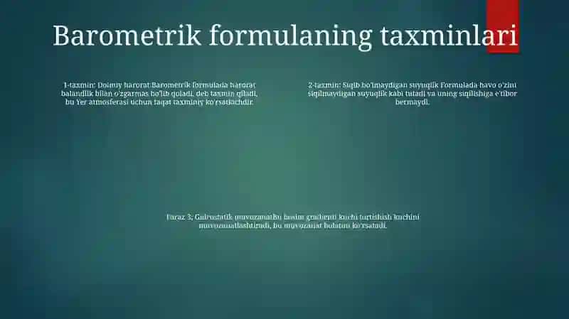 Barometrik Formula. Bolsman Taqsimoti 3