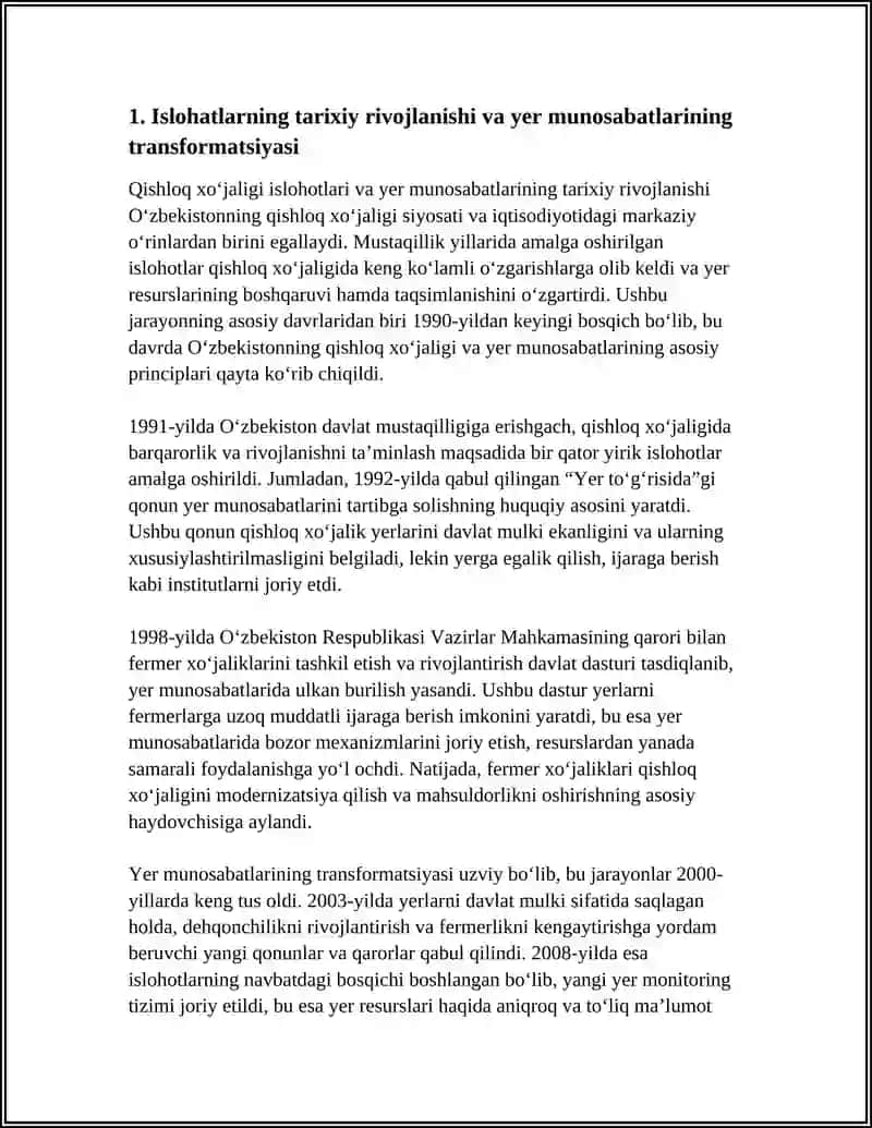 QISHLOQ XOʻJALIGI AMALGA OSHIRILGAN ISLOHAT VA YER MUNOSABATLARINING TRANSFORMATSIYASI 3