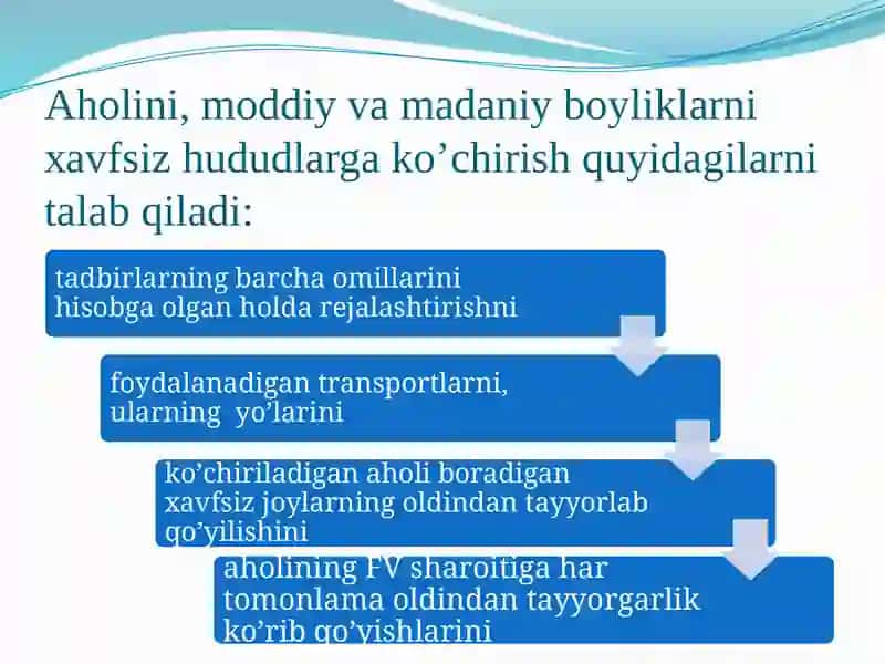Favqulodda vaziyat xavfi tug’ilganda va sodir bo’lganda aholini evakuatsiya qilish 3