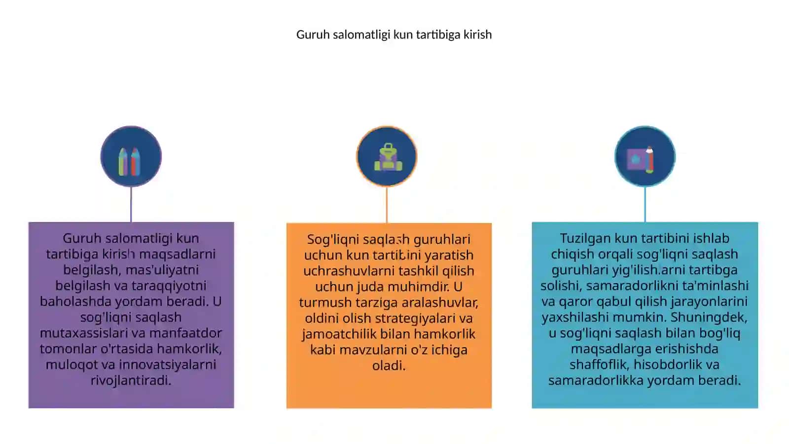 Salomatlik  guruhlariga kiruvchi kun tartibini tuzish 3