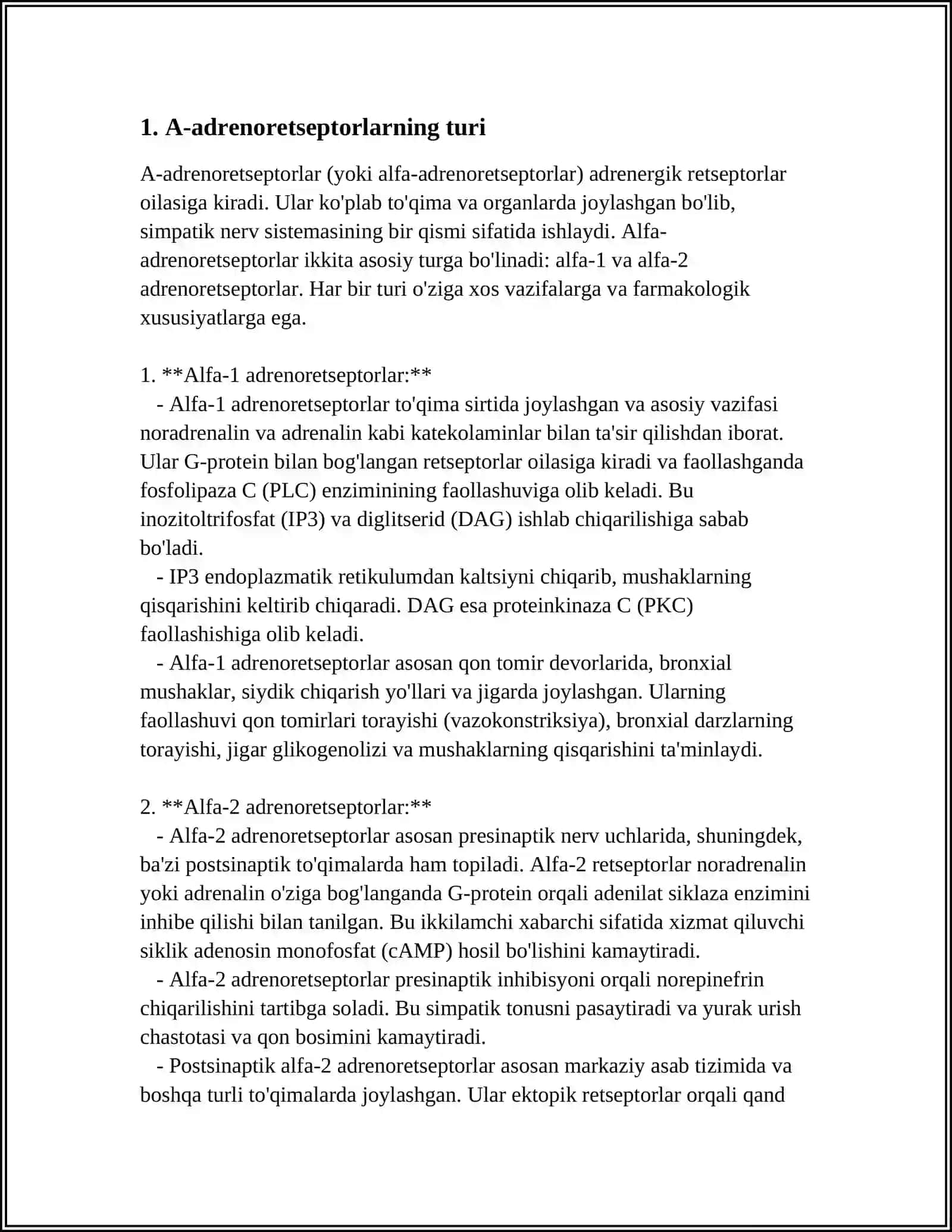 EFFERENT INNERVATSIYAGA TA’SIR QILADIGAN VOSITALAR. A-,B- ADRENORETSEPTORLARNI RAGʻBATLANTIRUVCHI VA TORMOZLOVCHI VOSITALAR 3