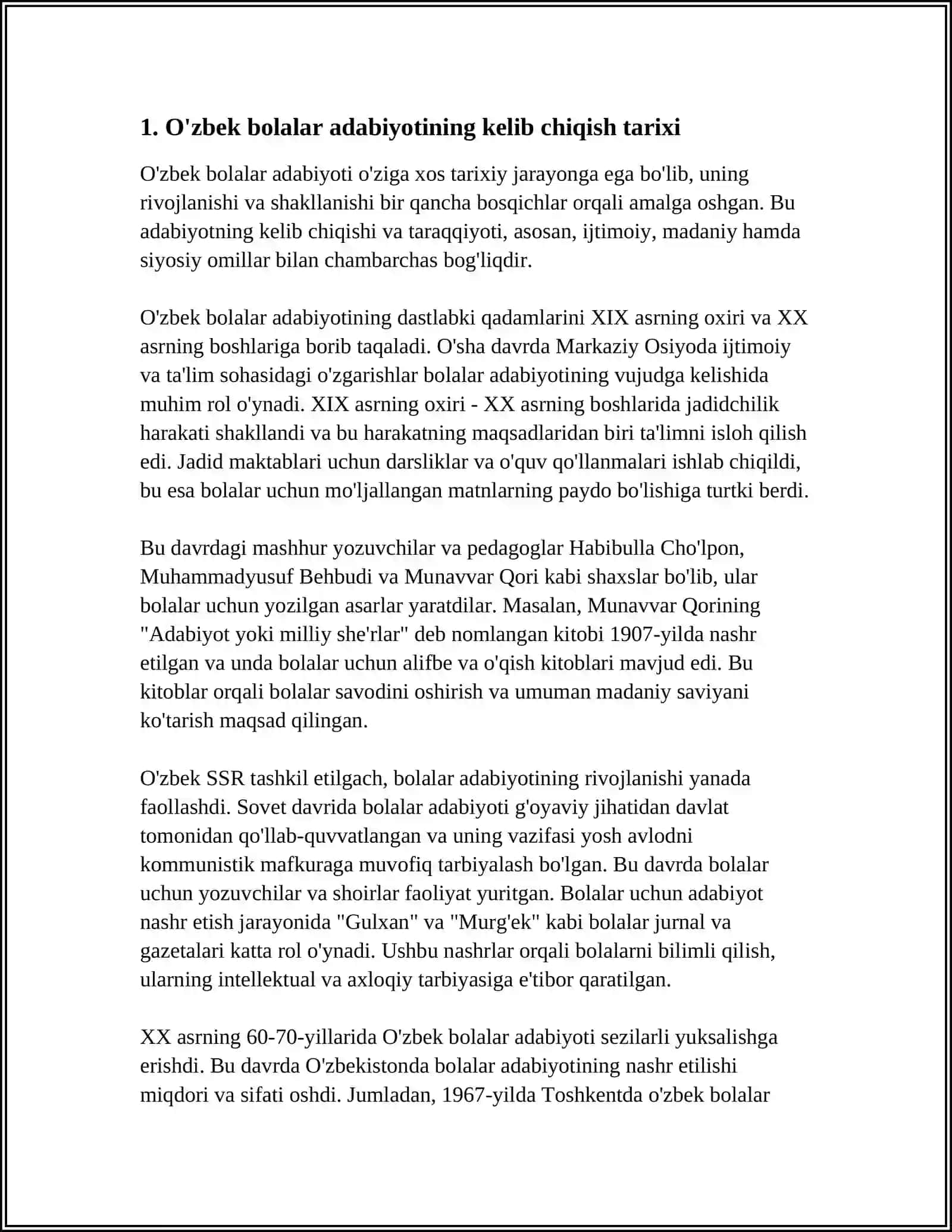 O'zbek Bolalar Adabiyotining Vujudga Kelishi Bosqichlari 3