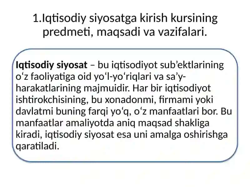 TARMOQLAR IQTISODIYOTI KAFEDRASIIQTISODIY SIYOSATGA KIRISH FANI 3
