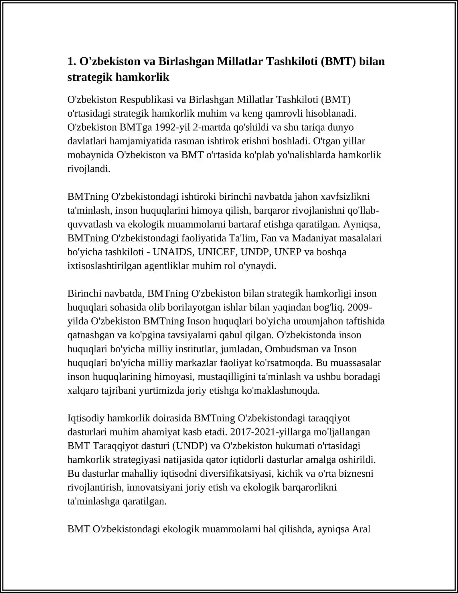 O'ZBEKISRONNING XALQARA TASHKILOTLAR BILAN HAMKORLIGI 3