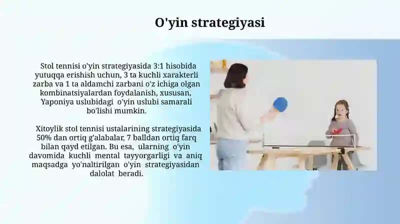 Stol tennisi texnikasiga va taktikasiga oʻrgatish uslubiyati 3