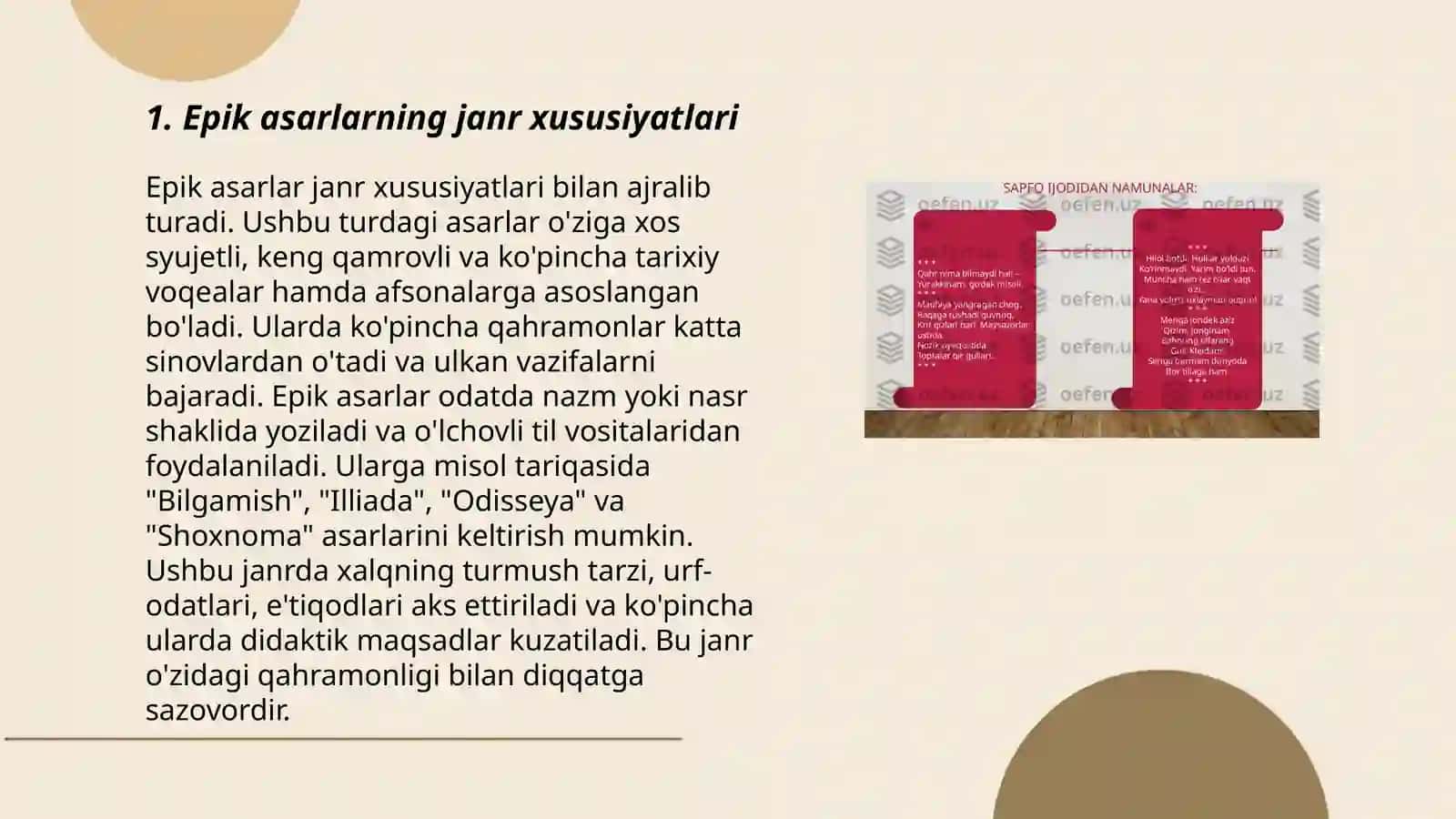 Epik asarlar tahlili,matn ustida ishlash yoʻllari 3