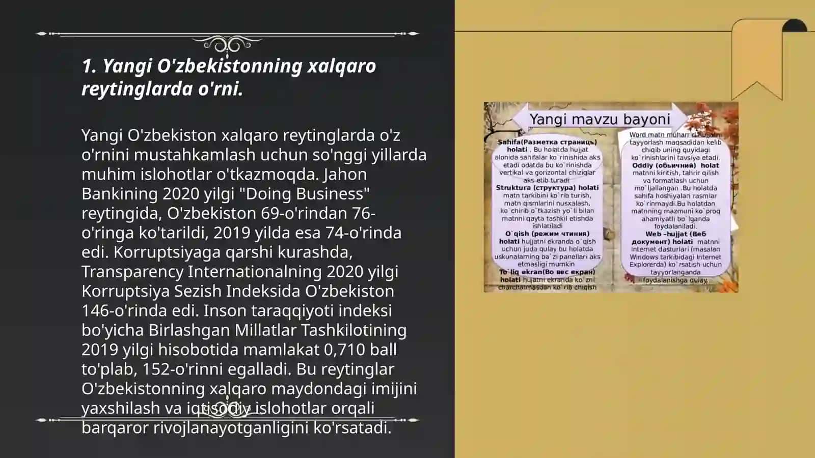 Yangi O'zbekiston itimoiy-siyosiy, iqtisodiy va madaniy hayotida ro'yberayotgan o'zgarishlarning xalqaro reyting va indekslarda aks etishi 3