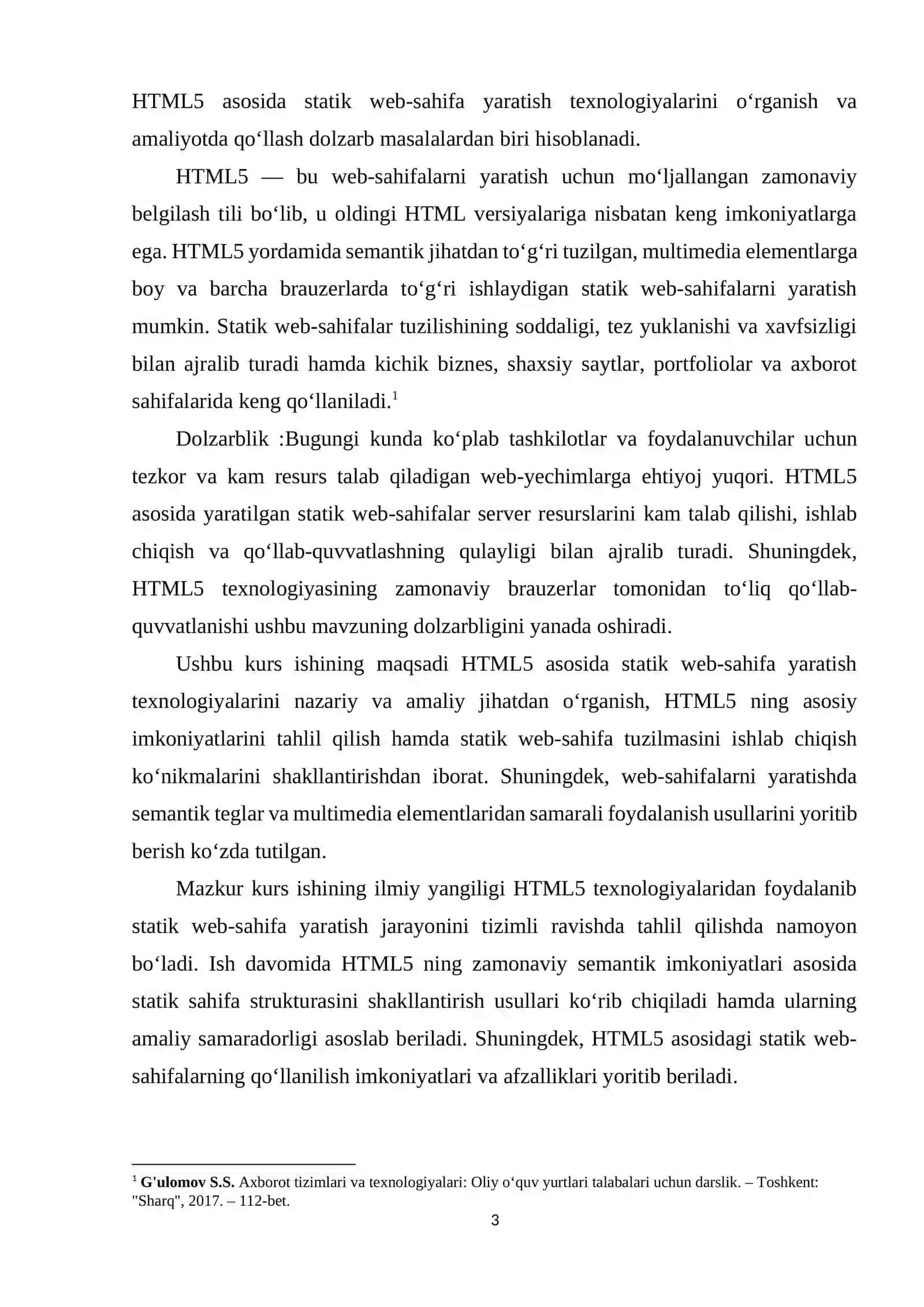 HTML5 ASOSIDA STATIK WEB-SAHIFA YARATISH TEXNALOGIYALARI 3
