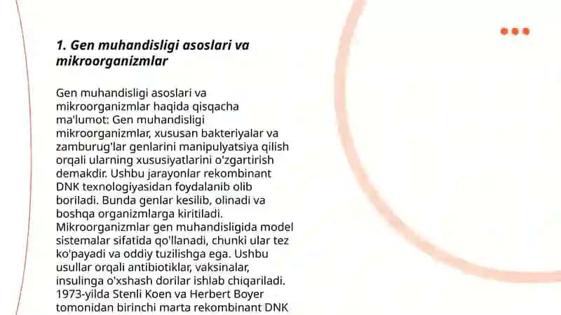 Mikroorganizmlarni gen muhandisligida qoʻllanilishi va ushbu yoʻnalishda erishilgan yutuqlar 3