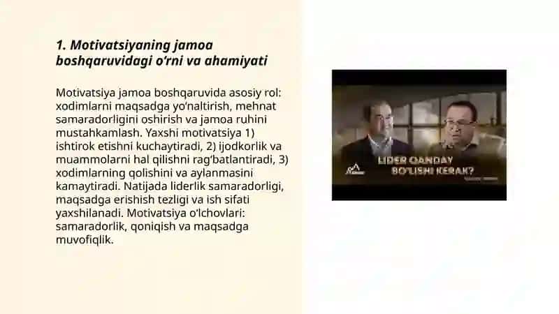 Motivatsiya jamoani boshqarishni funksiyasi sifati 3