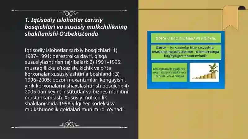 Iqtisodiy islohotlar tarixiy bosqichlari va xususiy mulkchilikning shakllanishi Oʻzbekistonda 3