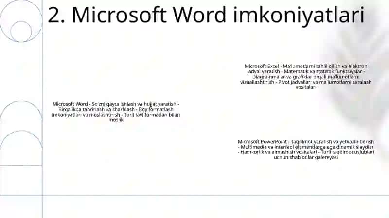 Microsoft Office Word, Excel va PowerPoint Dasturlari 3