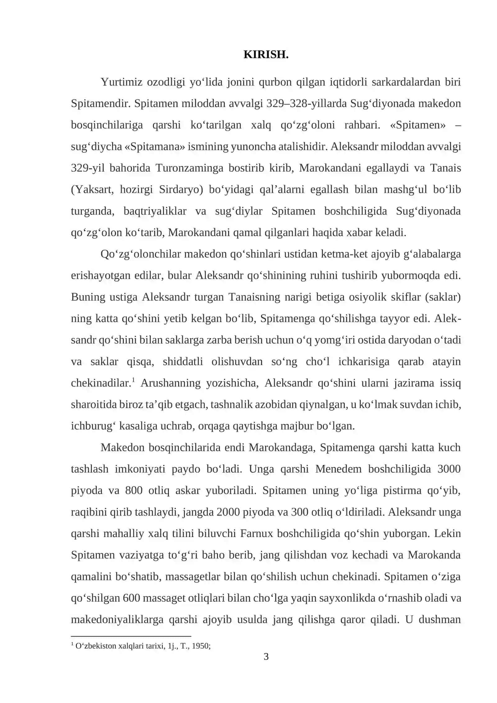 KURS ISHI: "SPITAMEN VA UNING YUNON BOSQINIGA QARSHI KURASHI" 3