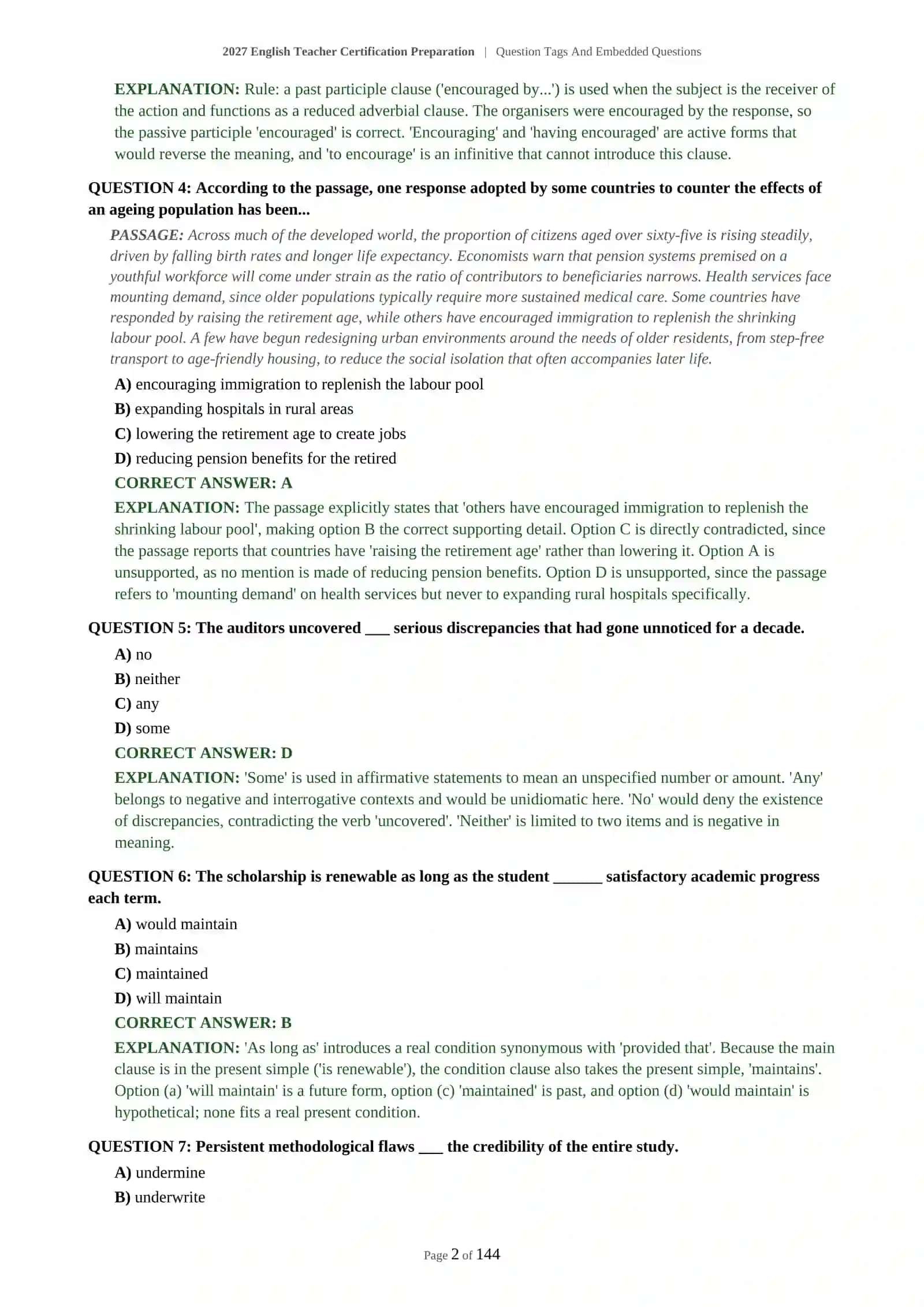 2027 English Teacher Certification Preparation | Question Tags And Embedded Questions 3