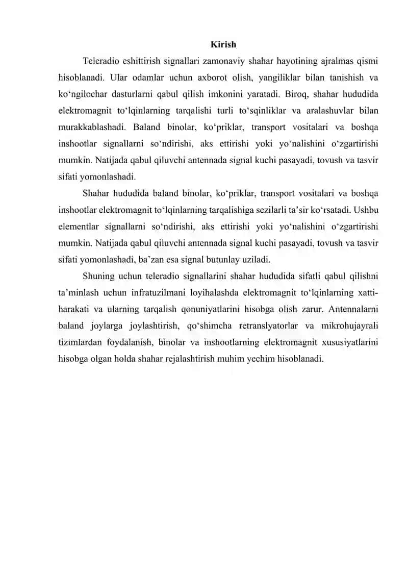 Shahar me'norchiligining teleradio eshittirish signali tarqalishiga ta’siri 3