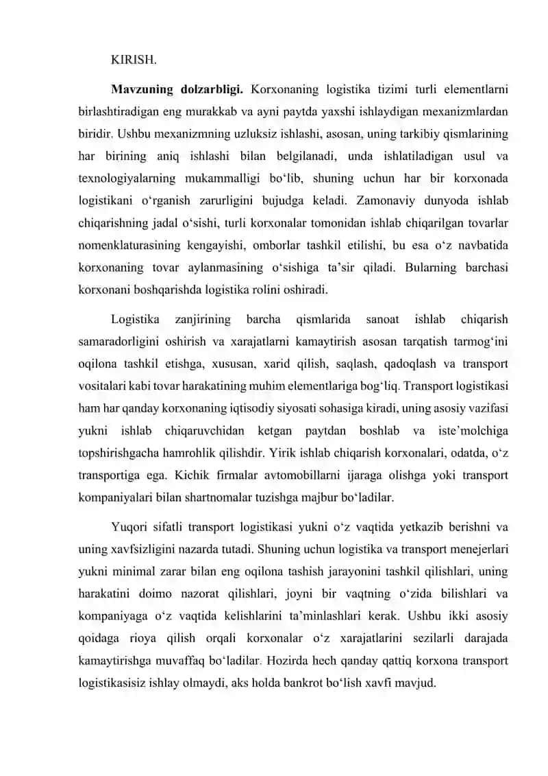 KURS ISHI::: Mavzu: “TRANSPORT LOGISTIKASI:MAHALLIY KOMPANIYALARINING AFZALLIKLARI VA KAMCHILIKLARI” 3