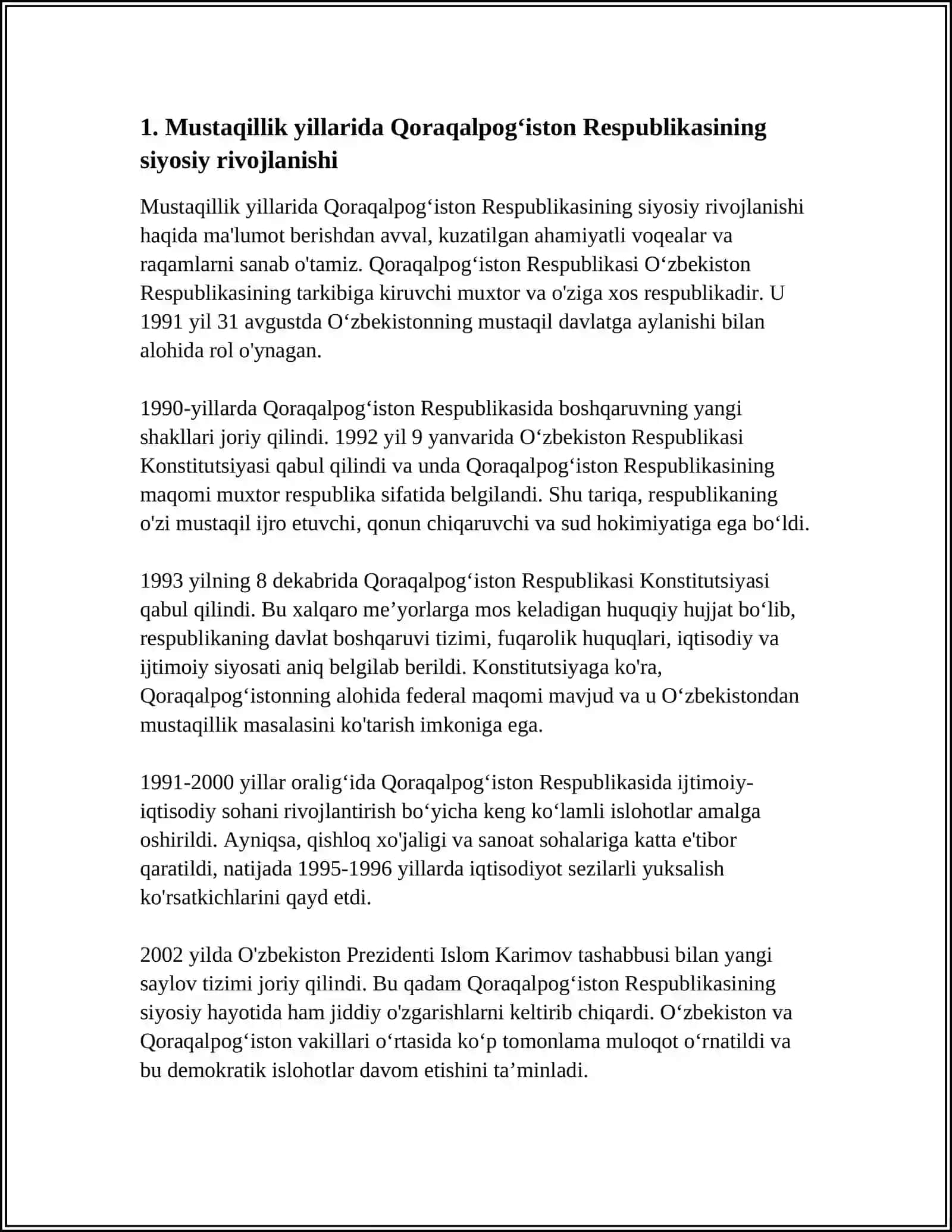 Qoraqalpogʻiston Respublikasining Siyosiy Rivojlanishi 3