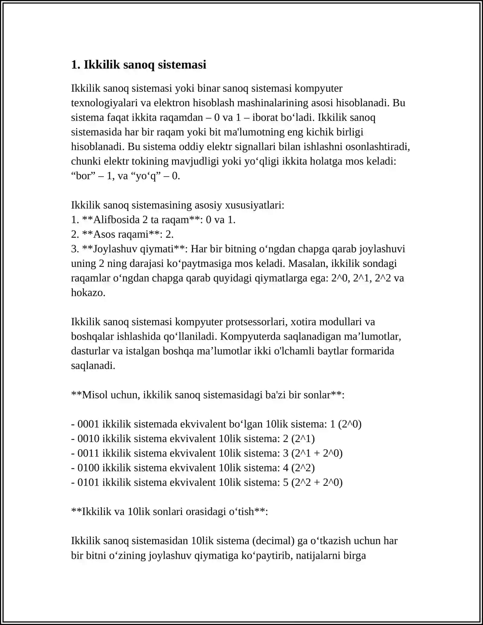 SANOQ SISTEMALARI VA ULAR USTIDA ARIFMETIK AMALLAR.2 LIK, 8 LIK VA 16LIK SANOQ SISTEMALARI 3