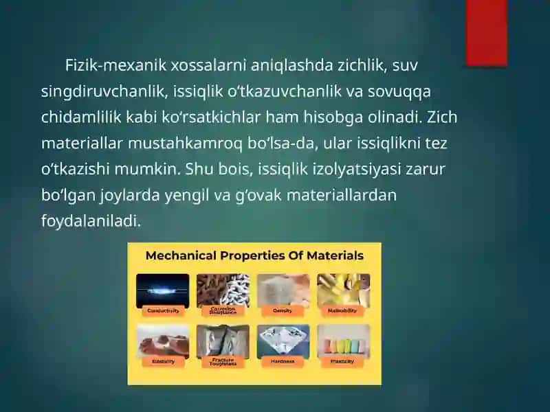 Qurilish materiallari fizik-mexanik xossalar aniqlash, yangi uslublari 3