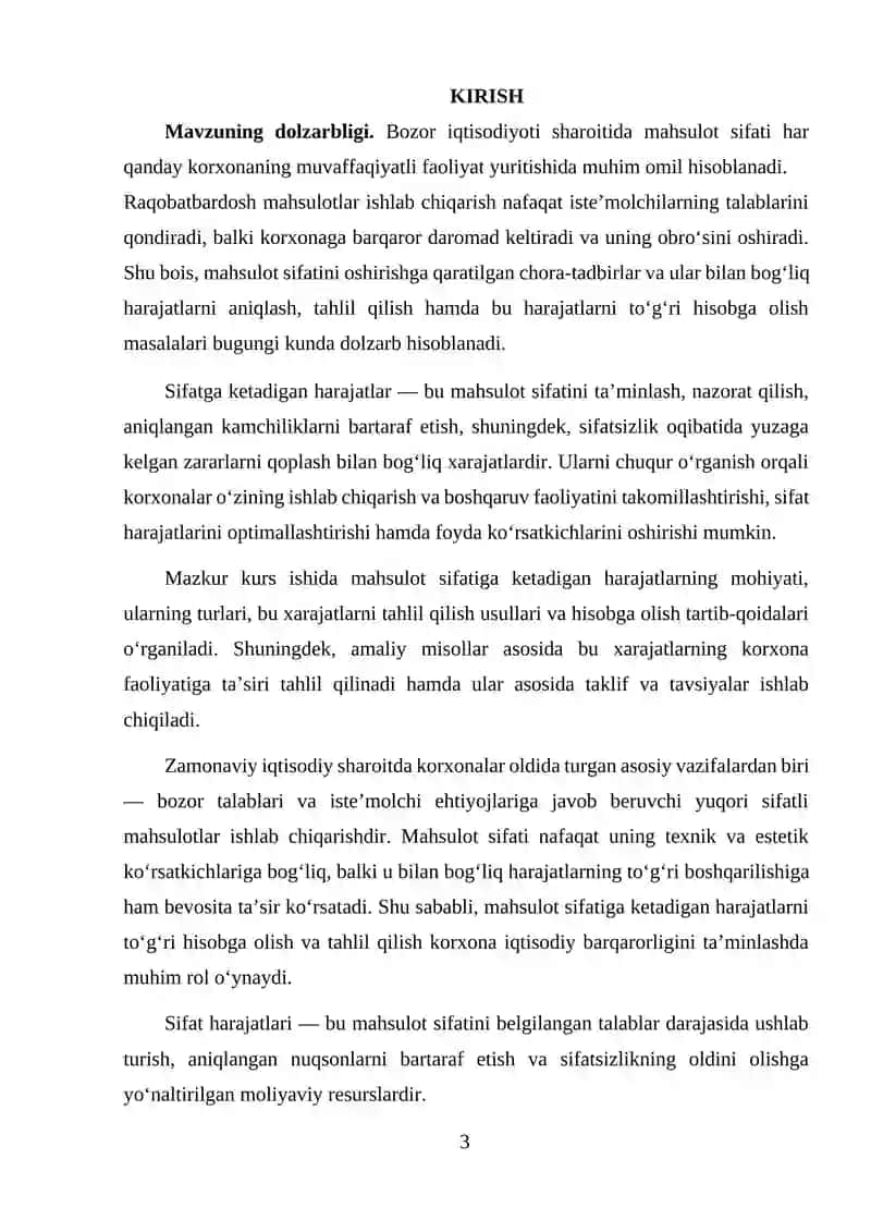 MAHSULOT SIFATIGA KETADIGAN HARAJATLARNI TAHLIL QILISH VA HISOBGA OLISH 3