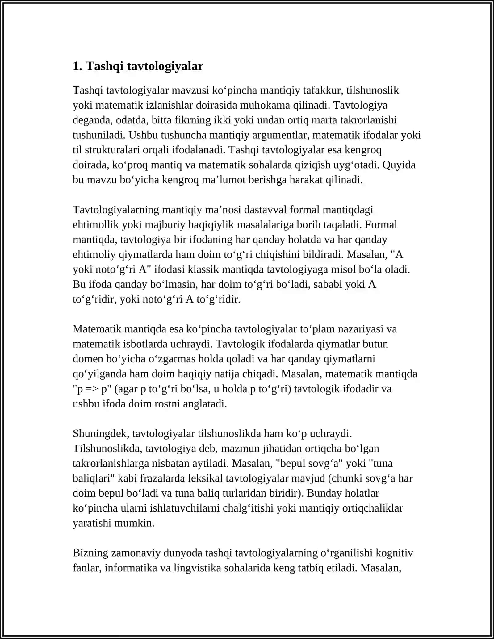 TAVTALOGIYA AYNAN YOLGʻON BAJARILUVCHI FORMULALAR 3