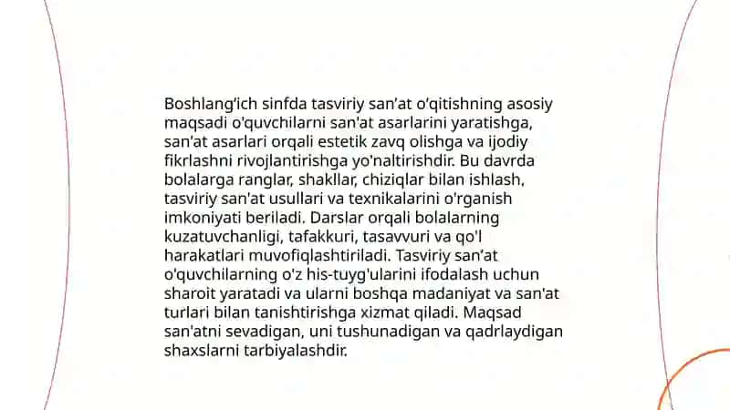 Boshlangʻich sinfda tasviriy sanʼat oʼqitish maqsadlari va vazifalari 3