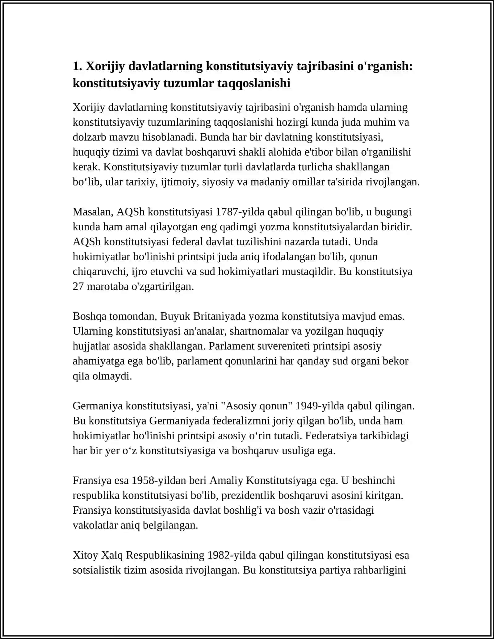 XORIJIY DAVLATLARNING KONSTITUTSIYAVIY TAJRIBASINI O'RGANISH 3