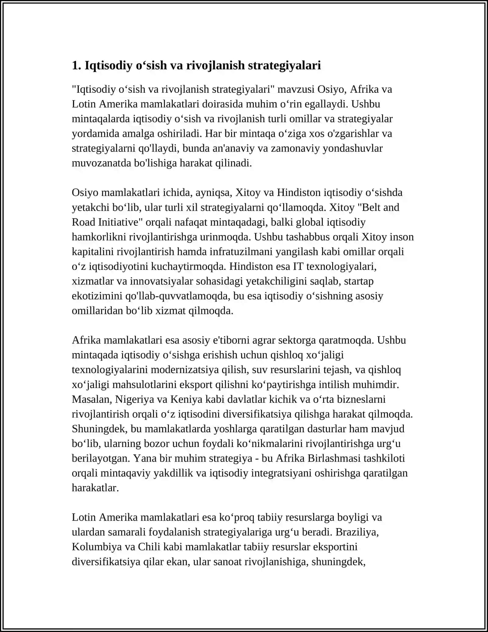 OSIYO AFRIKA VA LOTIN AMERIKA MAMLAKATLARI RIVOJLANISHININGASOSIY YOʻNALISHI 3