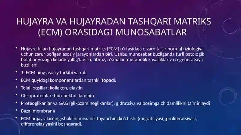 Hujayra va hujayradan tashqari matriks orasidagi munosabatlar 3