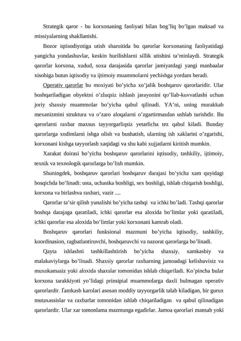 Boshqaruv qarorlarining moxiyati va ularning tasnifi 3