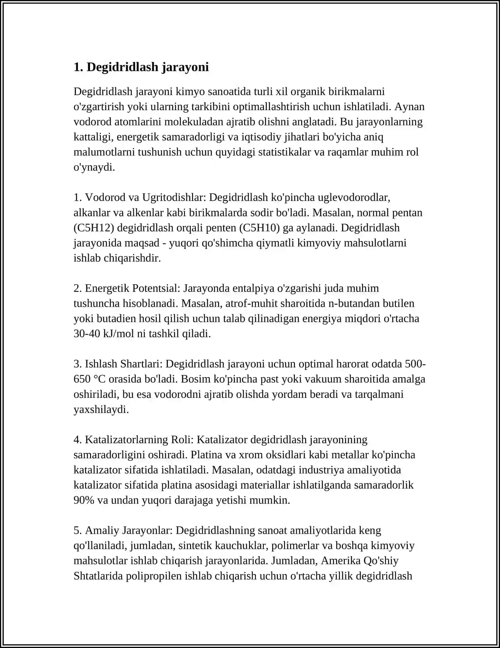 NEFT VA TABIIY GAZ XOMASHYOLARNI QAYTA ISHLASHDA DEGIDRIDLASH, GIDRIDLASH, ALKILLASH, SIKLIZATSIYA, IZOMERLANISH, NITROLASH, SULFOLASH, OKSIDLASH JARAYONLARI 3