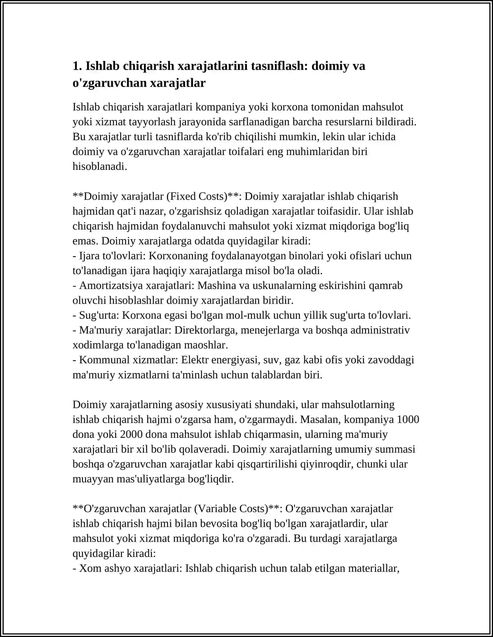 ISHLAB CHIQARISH XARAJATLARI VA ULARNI KAMAYTIRISH YO'LLARI 3
