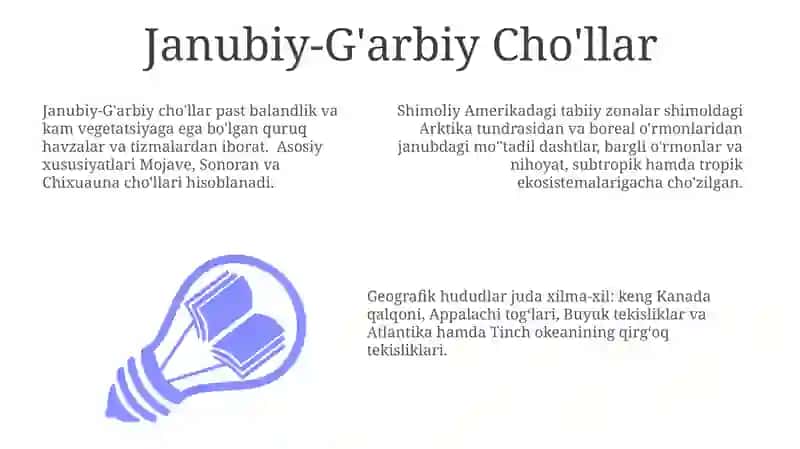 Shimoliy Amerika materigining geografik mintaqalari va tabiat zonalariga tavsif berish 3
