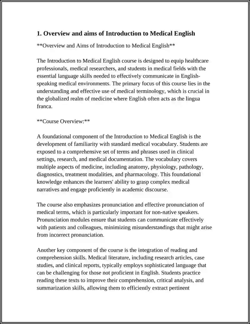Overview and Aims of Introduction to Medical English 3