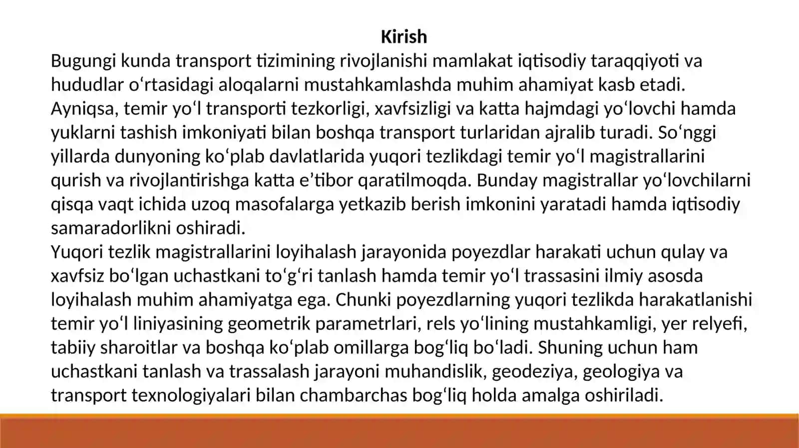 Yuqori tezlik magistrallarida poyezdlarning harakati uchun uchastkani tanlash va trassalash 3