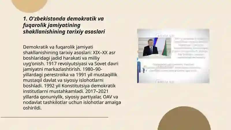 O'zbekistonda demokratik va fuqarolik jamiyatining shakllanishining tarixiy asoslari 3