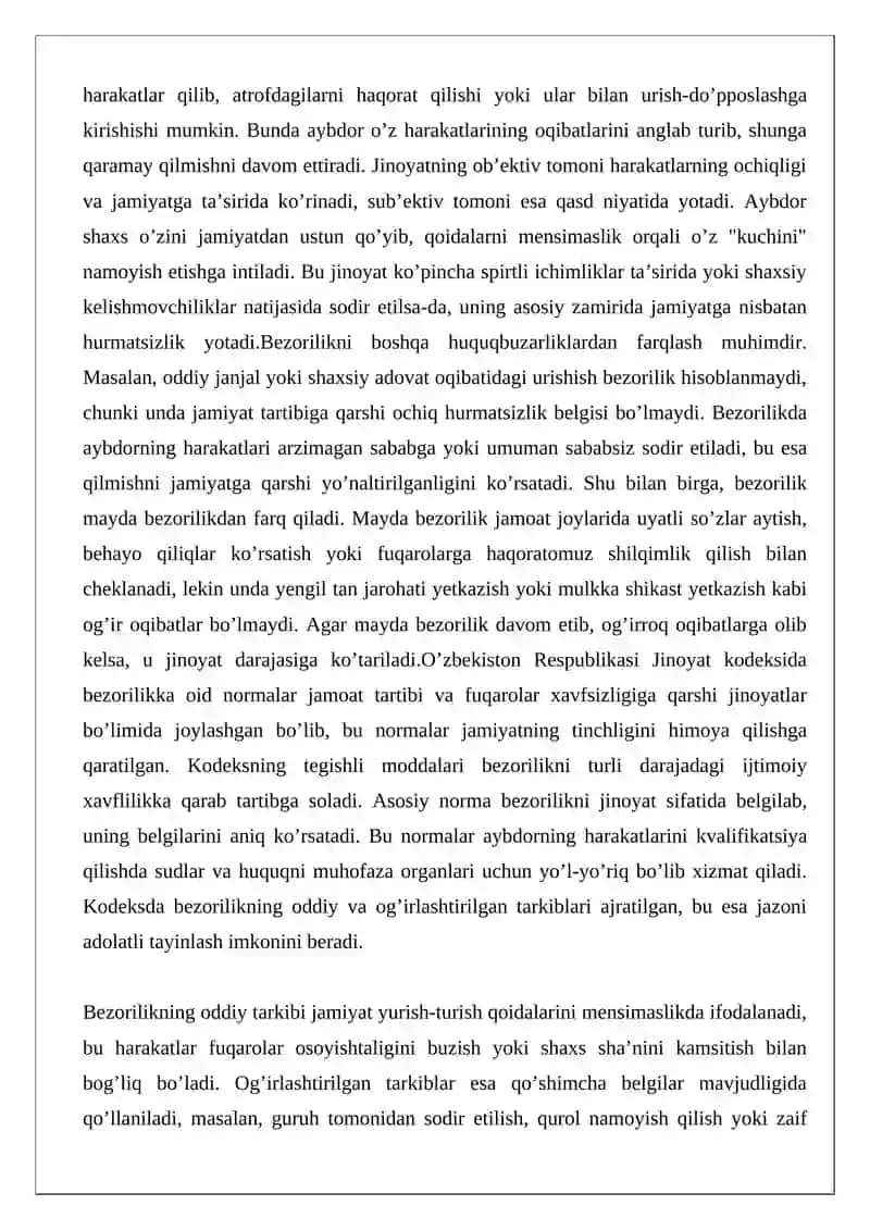 Jinoyat kodeksi 277-modda (Bezorilik) 3