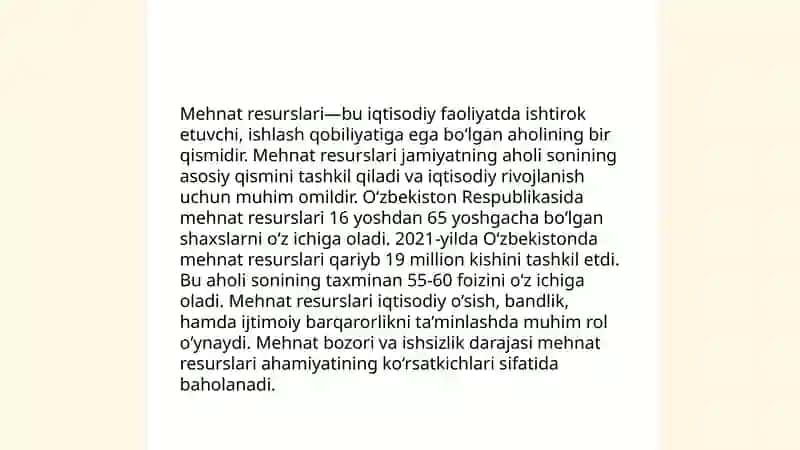 Mehnat resurslarining shakllanishi va ularning foydalanish muomollari 3